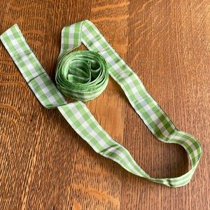 Vintage green/white gingham check taffeta ribbon, 2.5 yards